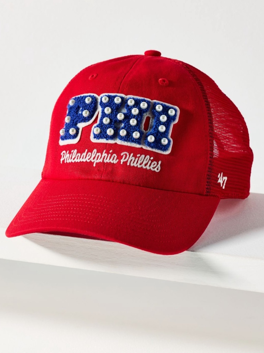 Anthropologie ‘47 Pearl Embellished Baseball Hat Philadelphia Phillies MLB